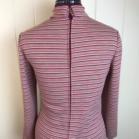Vintage 60s/70s Maroon White Go Go Sheath Dress - Picture 4 of 8